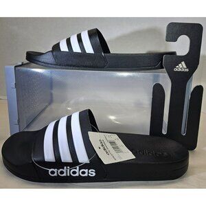 Adidas Men's Cloudfoam White/Black Stripes Adilette Comfort Shower Slides  Sz 11